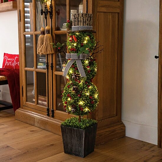 Nearly Natural 42" Pre-Lit Boxwood Snowman Lighted Christmas Topiary