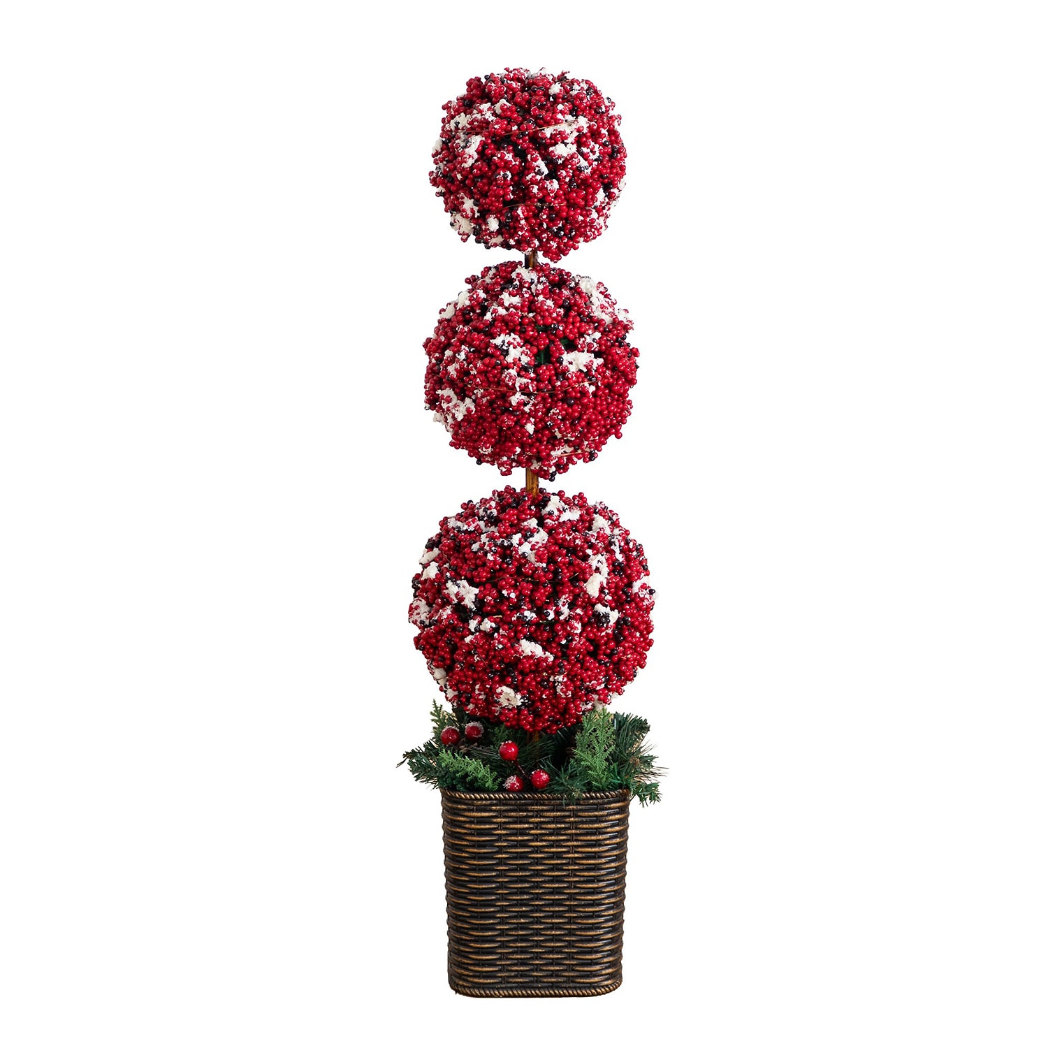 Nearly Natural 31" Snowed Holly Berry Triple Ball Lighted Christmas Topiary