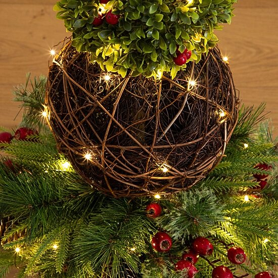 Nearly Natural 3ft Finial Boxwood Mixed Pine Lighted Christmas Topiary