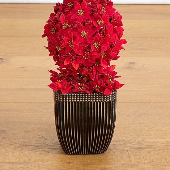 Nearly Natural 31" Poinsettia Triple Ball Lighted Christmas Topiary