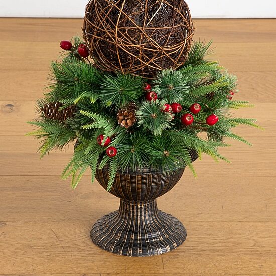 Nearly Natural 3ft Finial Boxwood Mixed Pine Lighted Christmas Topiary