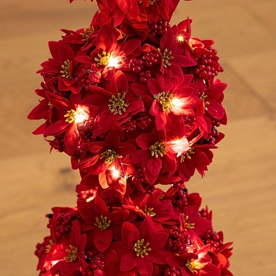 Nearly Natural 31" Poinsettia Triple Ball Lighted Christmas Topiary