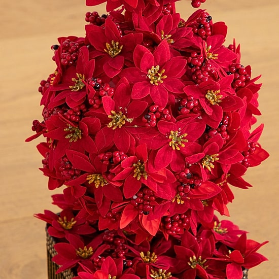 Nearly Natural 31" Poinsettia Triple Ball Lighted Christmas Topiary