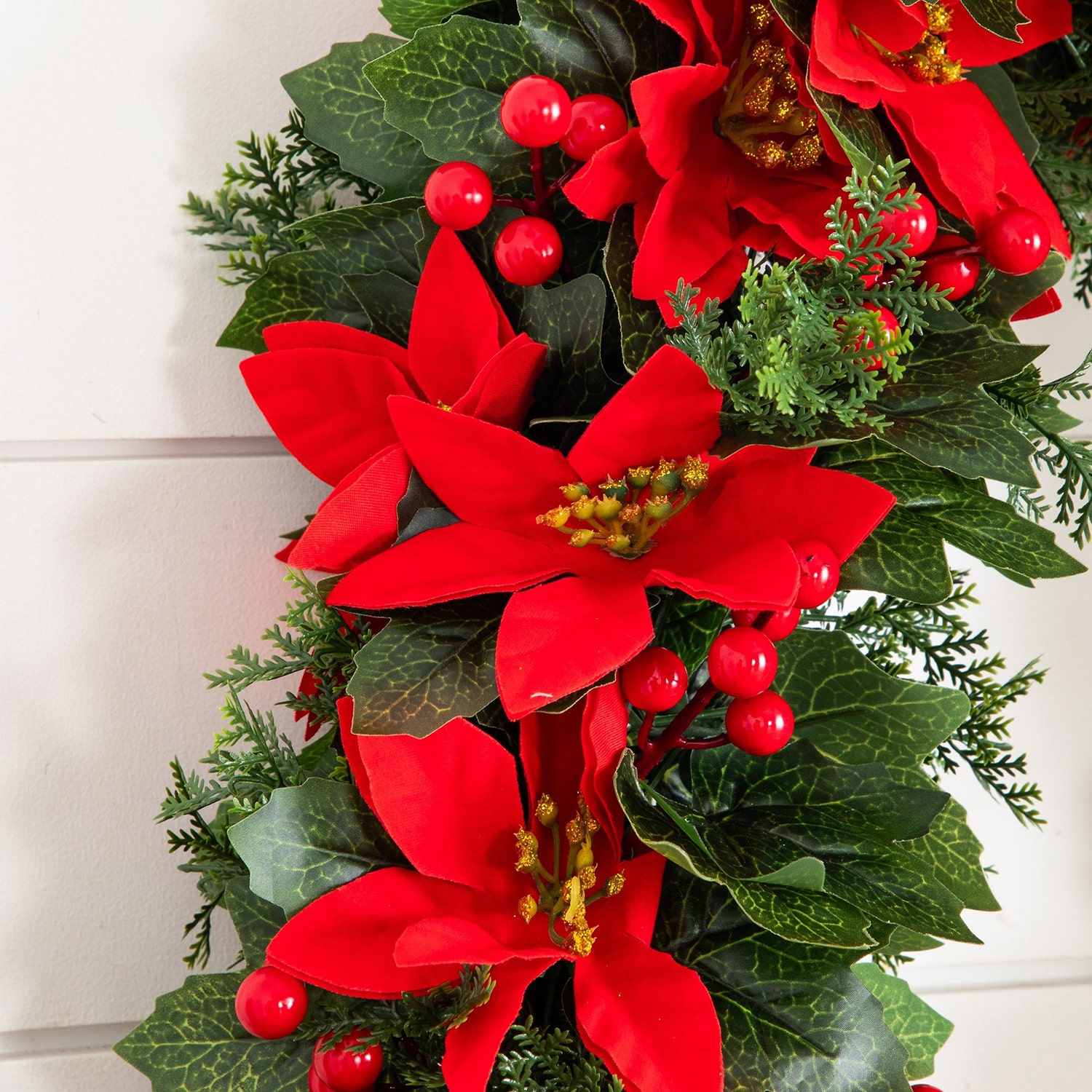 Nearly Natural 6ft Poinsettia & Berries Christmas Indoor Outdoor Garland
