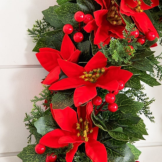 Nearly Natural 6ft Poinsettia & Berries Christmas Indoor Outdoor Garland