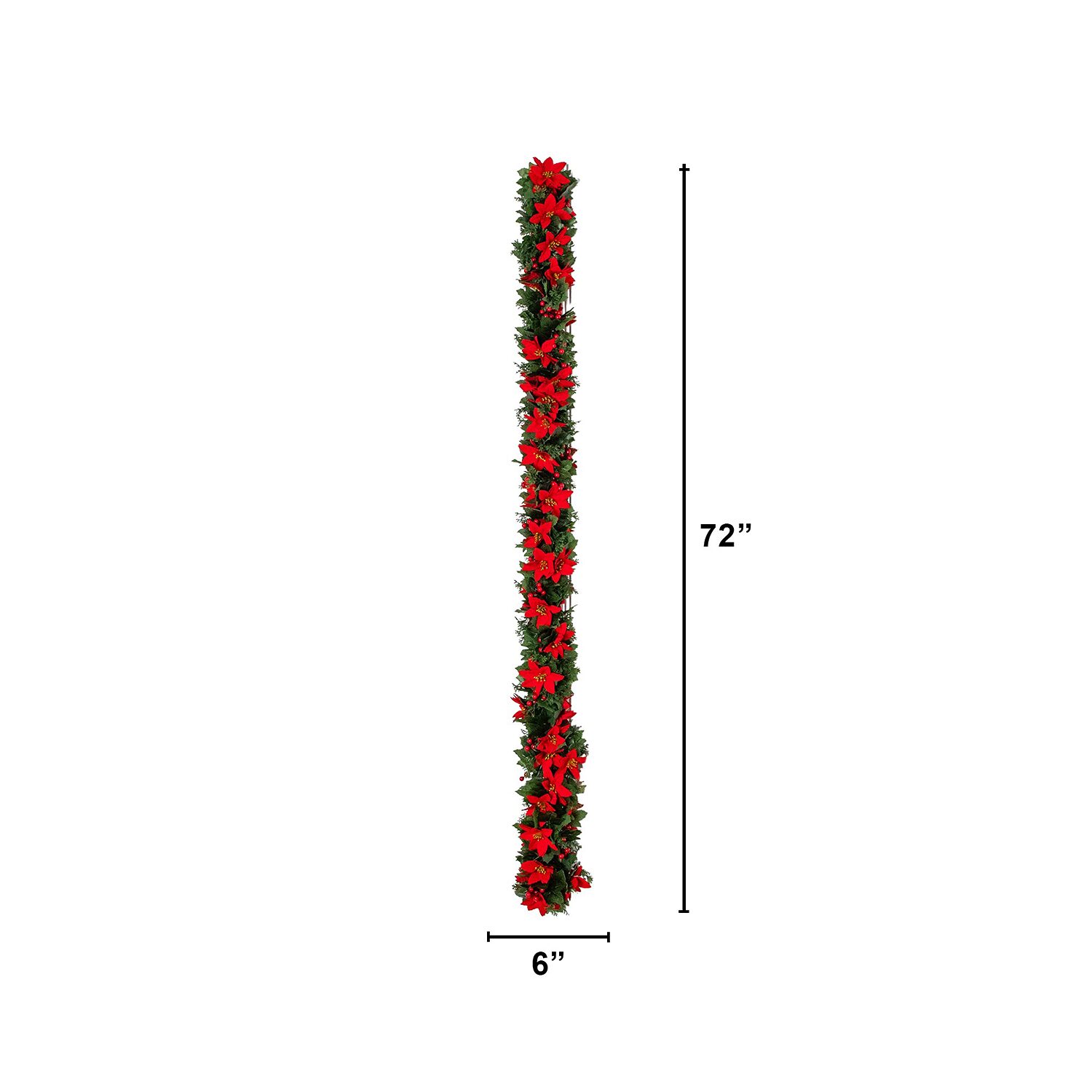 Nearly Natural 6ft Poinsettia & Berries Christmas Indoor Outdoor Garland