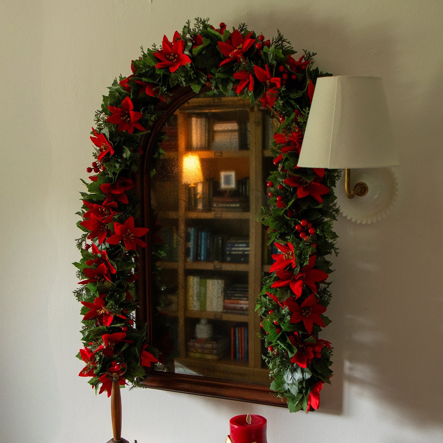 Nearly Natural 6ft Poinsettia & Berries Christmas Indoor Outdoor Garland