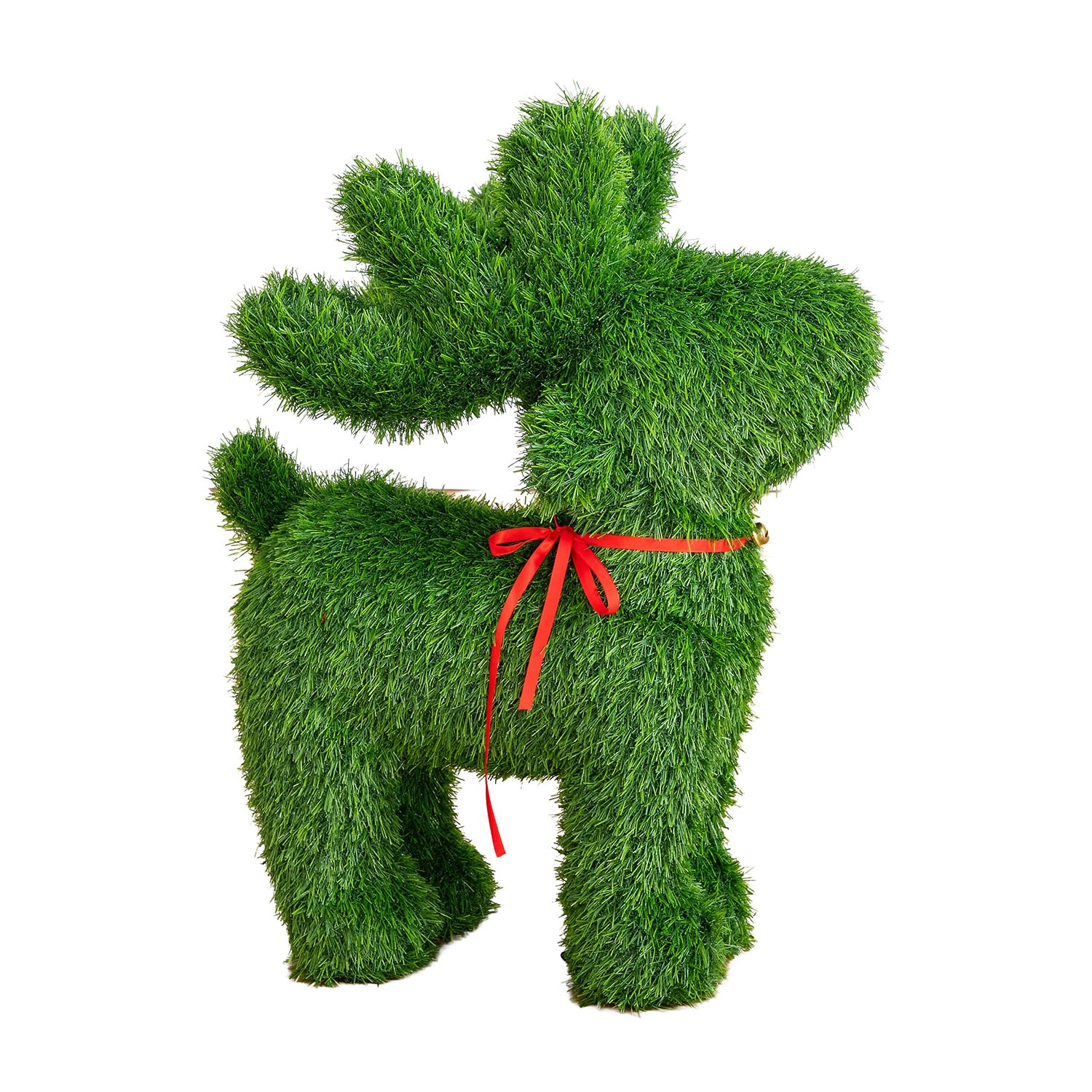 Nearly Natural 2ft Grass Garden Plush Reindeer Christmas Topiary