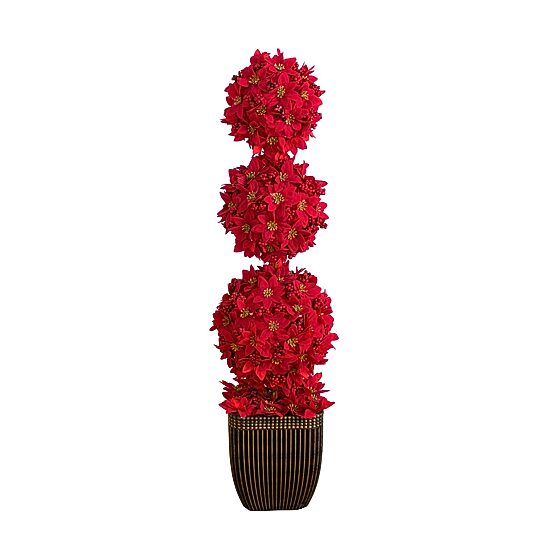 Nearly Natural 31" Poinsettia Triple Ball Lighted Christmas Topiary