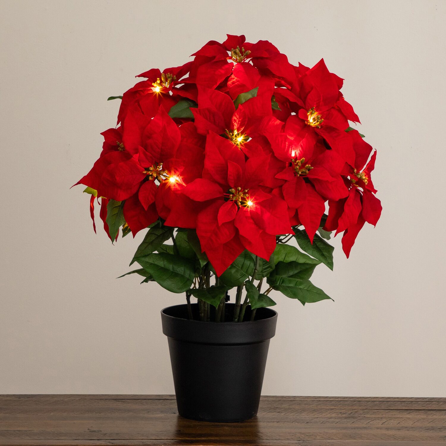 Nearly Natural 30" Pre-Lit Grand Velvet Poinsettia Floral Arrangement