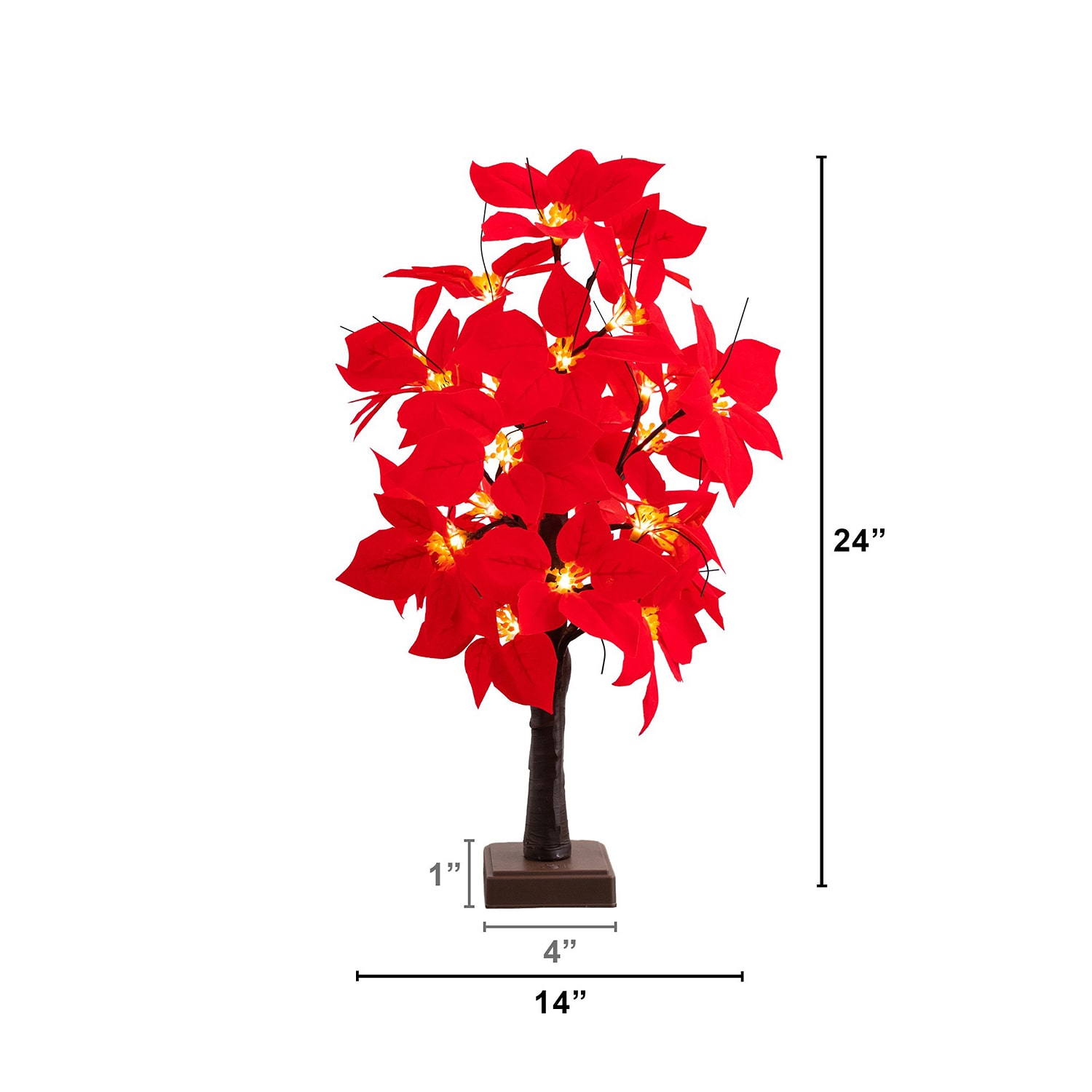 Nearly Natural 24" Pre-Lit Poinsettia Lighted Indoor Artificial Tree