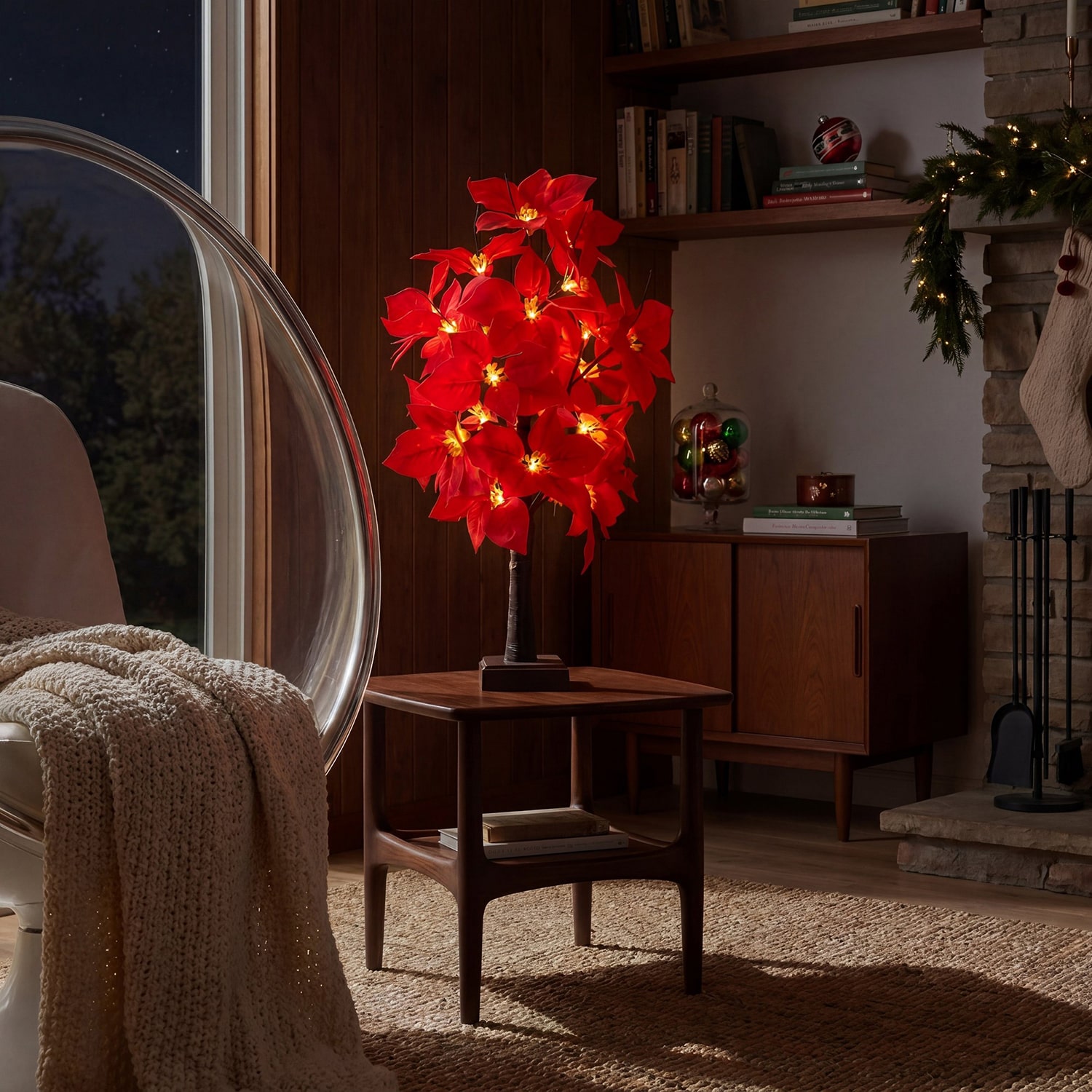 Nearly Natural 24" Pre-Lit Poinsettia Lighted Indoor Artificial Tree