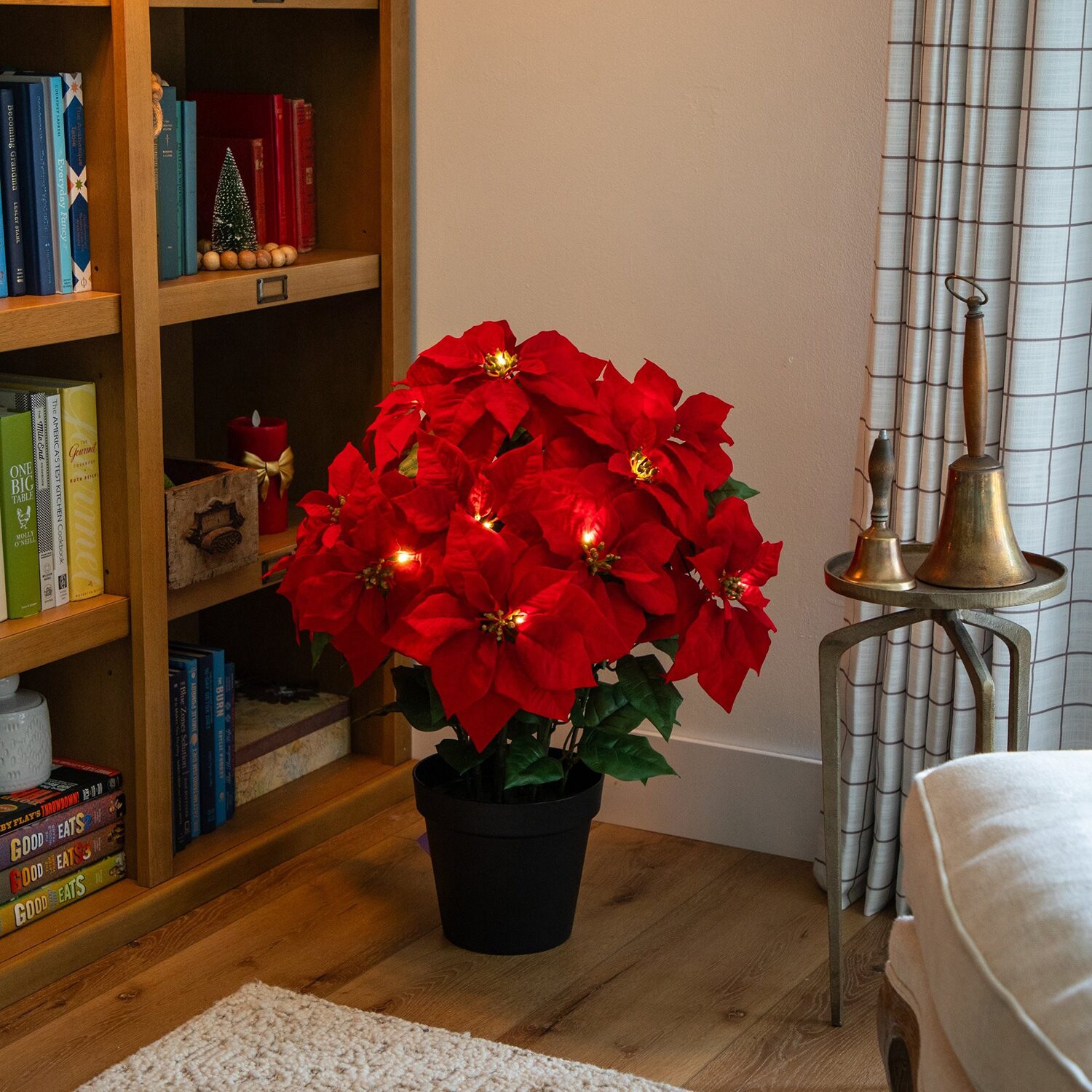 Nearly Natural 30" Pre-Lit Grand Velvet Poinsettia Floral Arrangement