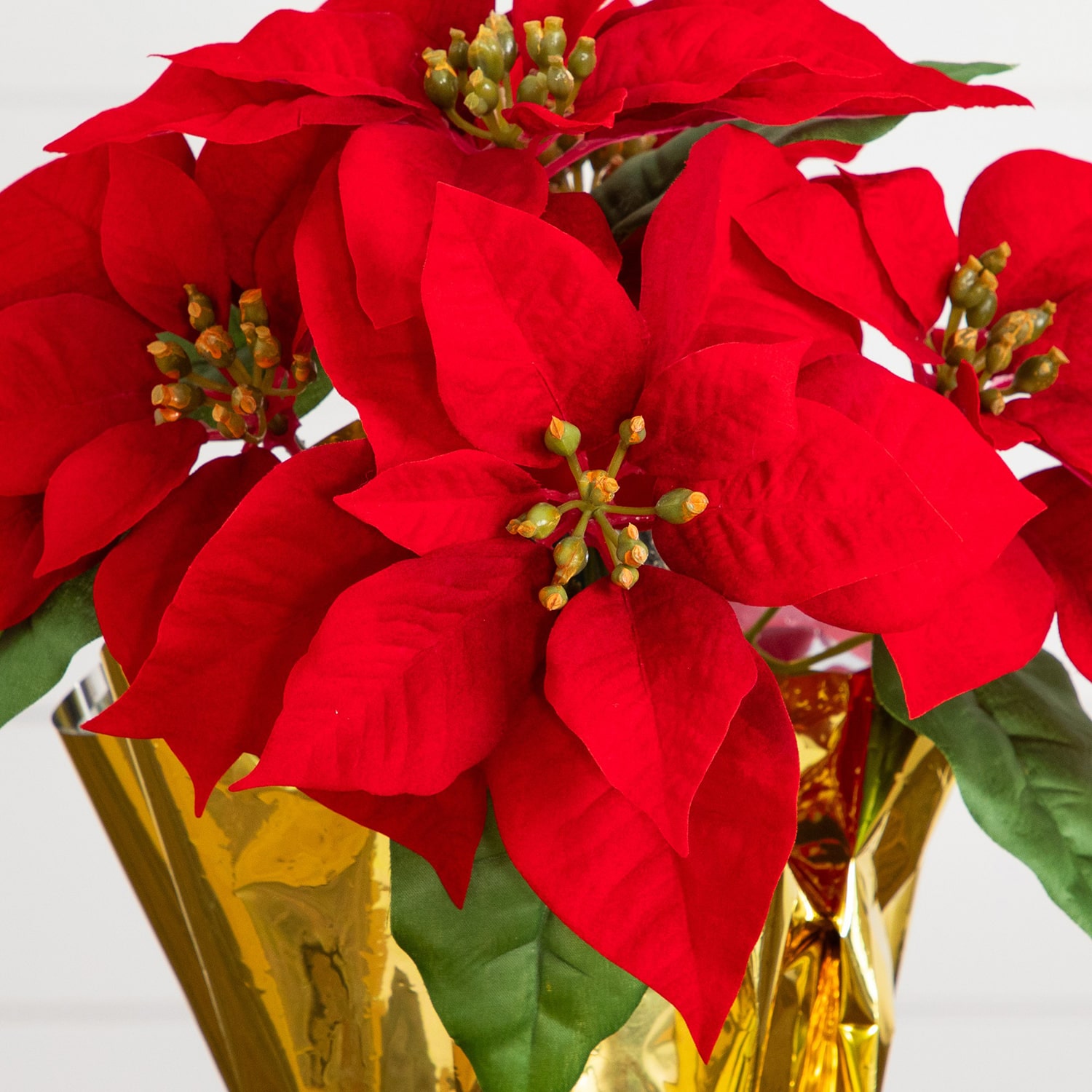 Nearly Natural 13" Velvet Poinsettia 2-pc. Floral Arrangement