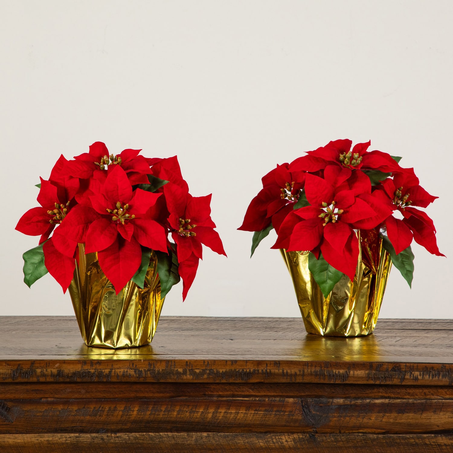 Nearly Natural 13" Velvet Poinsettia 2-pc. Floral Arrangement