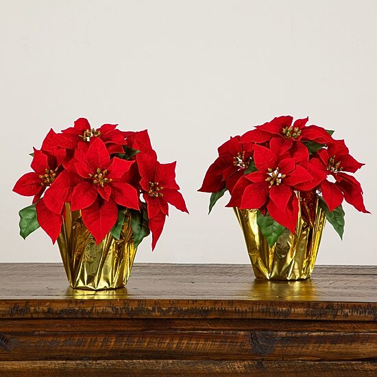Nearly Natural 13" Velvet Poinsettia 2-pc. Floral Arrangement