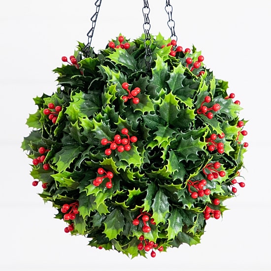 Nearly Natural 21" Holly Berry Hanging Ball Artificial Plant