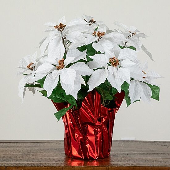 Nearly Natural 19" White Poinsettia Floral Arrangement