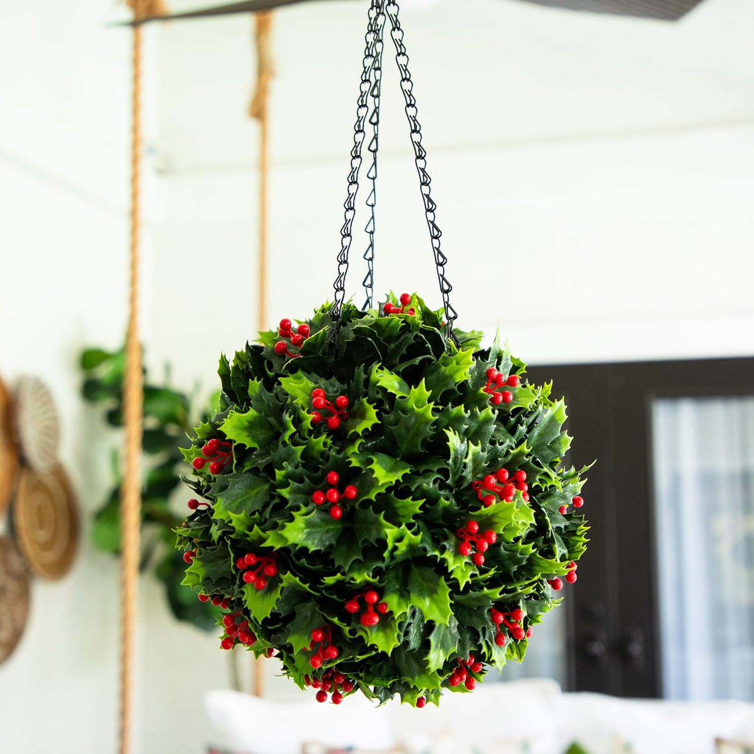 Nearly Natural 21" Holly Berry Hanging Ball Artificial Plant