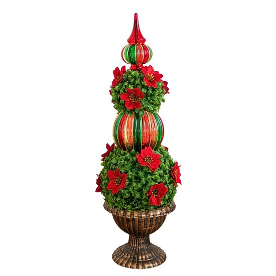 Nearly Natural 3ft Pre-Lit Poinsettia Holly Berry Lighted Christmas Topiary