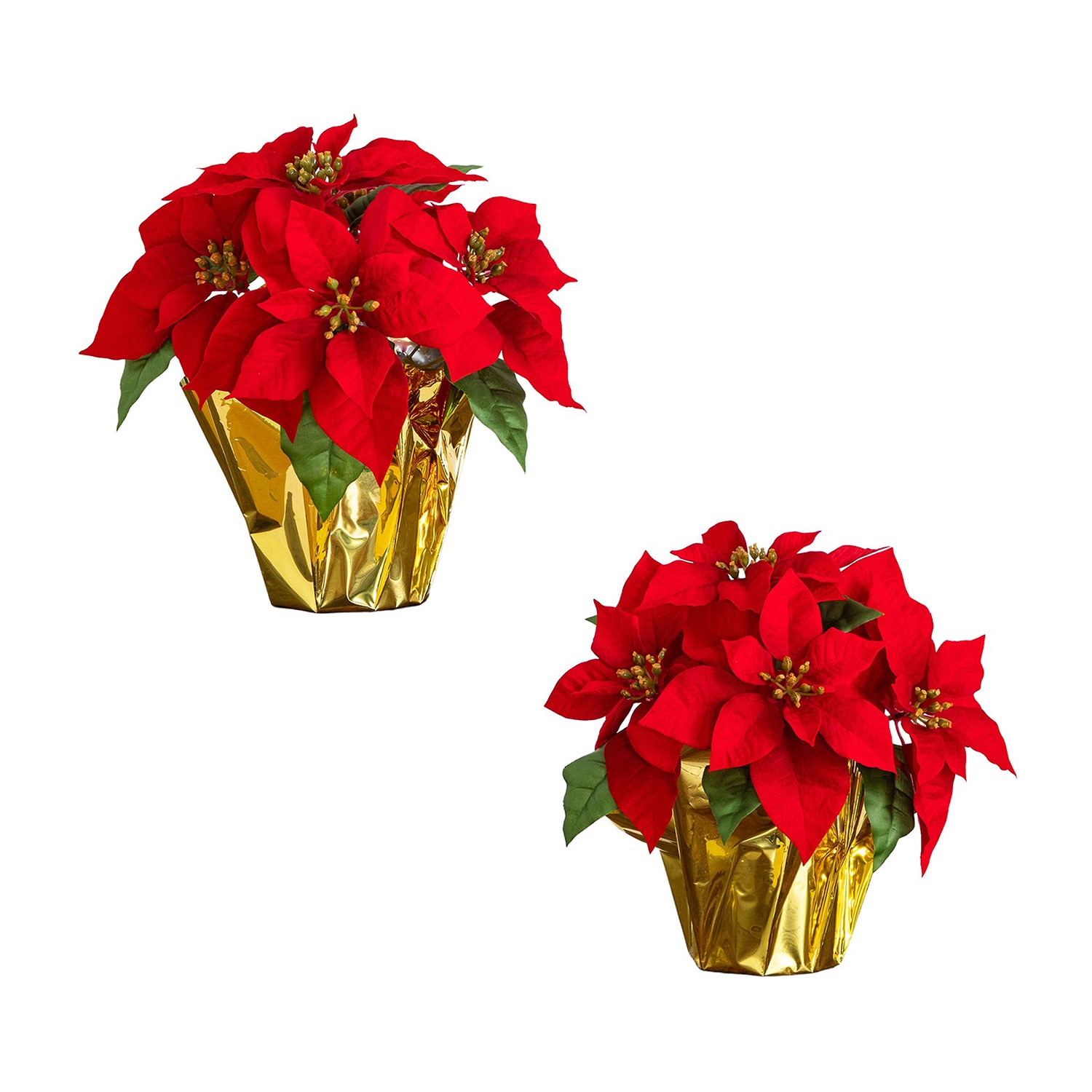 Nearly Natural 13" Velvet Poinsettia 2-pc. Floral Arrangement