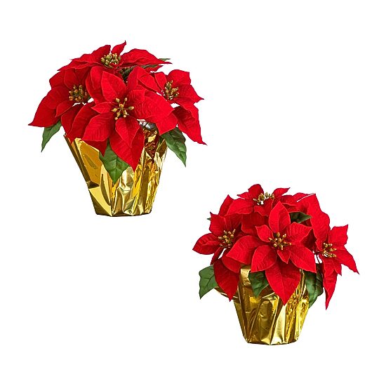 Nearly Natural 13" Velvet Poinsettia 2-pc. Floral Arrangement
