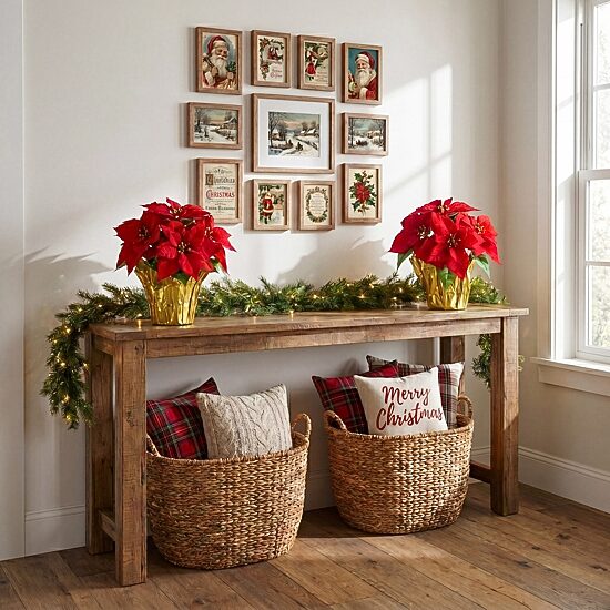 Nearly Natural 13" Velvet Poinsettia 2-pc. Floral Arrangement