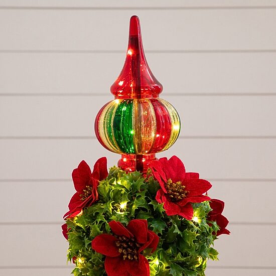 Nearly Natural 3ft Pre-Lit Poinsettia Holly Berry Lighted Christmas Topiary