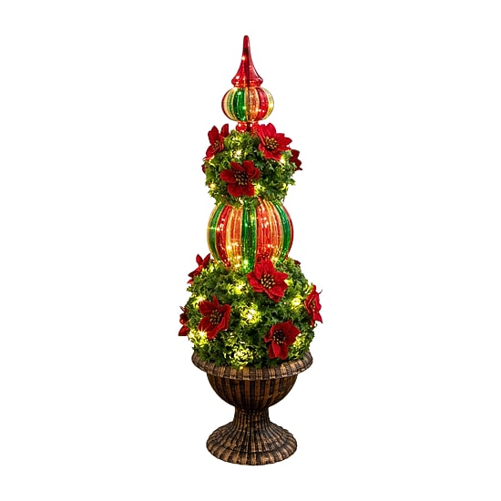 Nearly Natural 3ft Pre-Lit Poinsettia Holly Berry Lighted Christmas Topiary