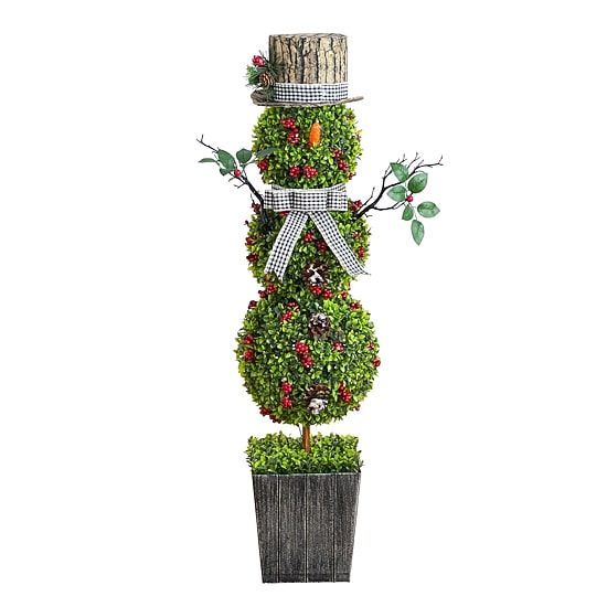 Nearly Natural 42" Pre-Lit Boxwood Snowman Lighted Christmas Topiary