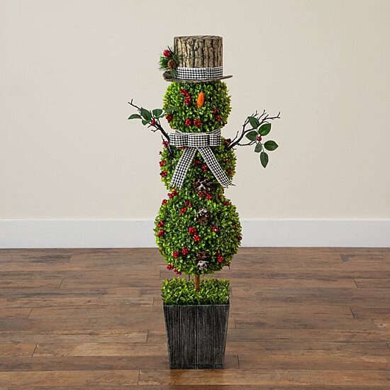 Nearly Natural 42" Pre-Lit Boxwood Snowman Lighted Christmas Topiary