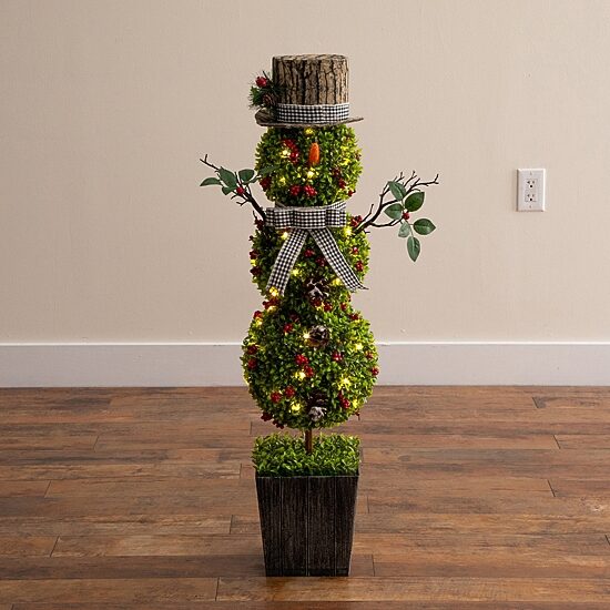 Nearly Natural 42" Pre-Lit Boxwood Snowman Lighted Christmas Topiary