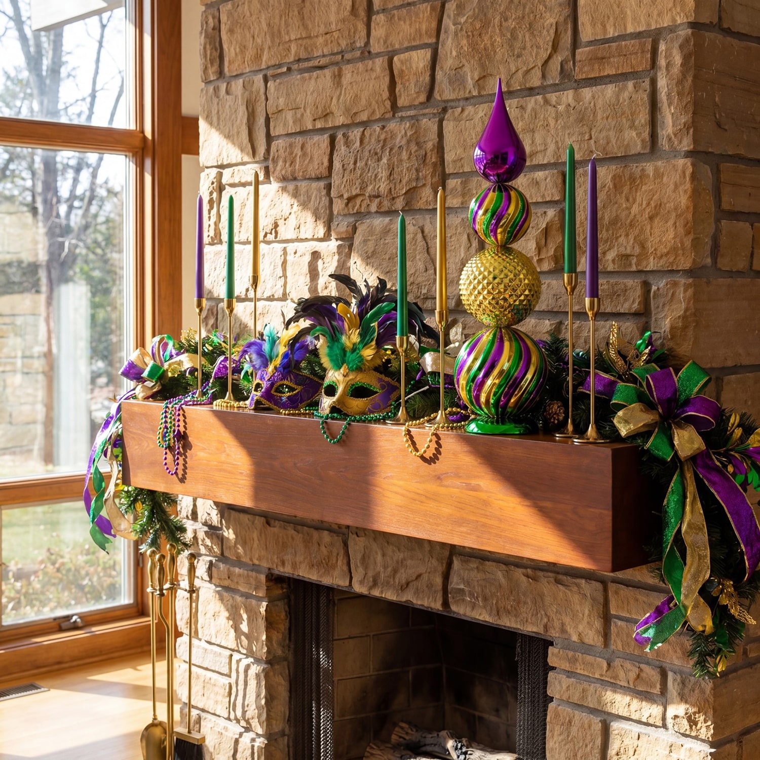 Nearly Natural 22" Mardi Gras Finial Christmas Topiary