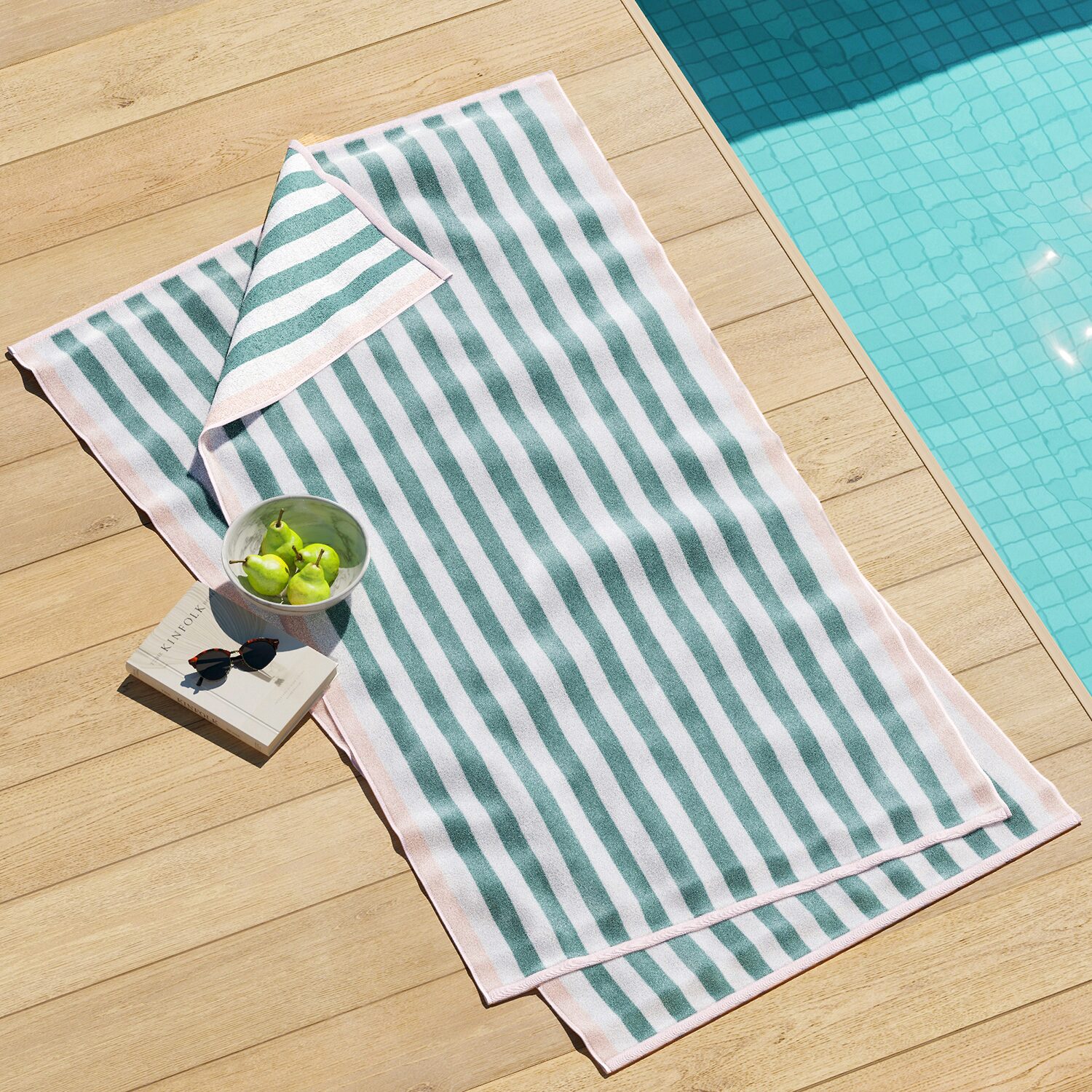 Linery Cotton Stripe Border 4-pc. Quick Dry Beach Towel