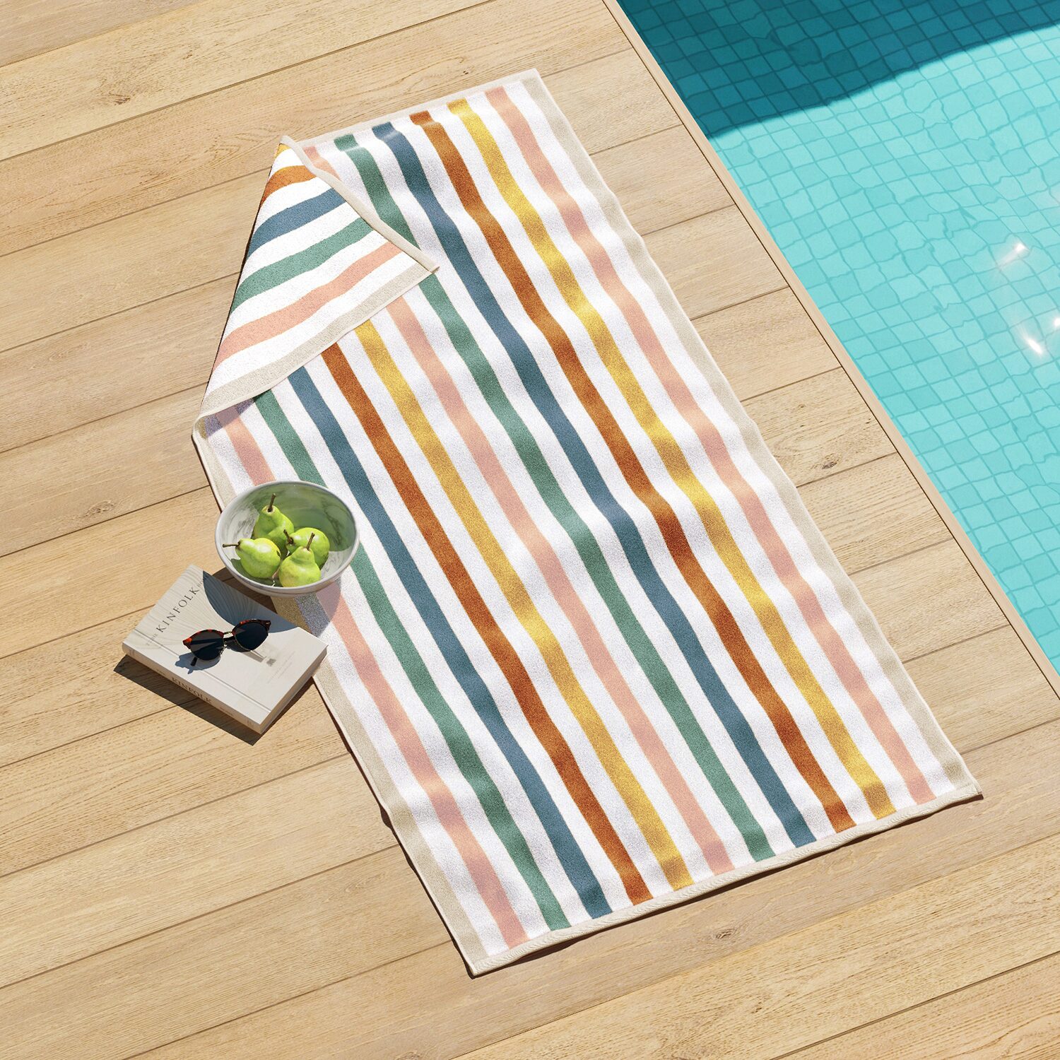 Linery Oversized Cotton Stripe Border 2-pc. Quick Dry Beach Towel
