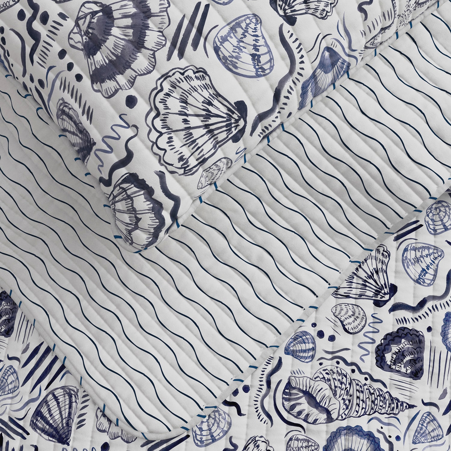 Linery Coastal Seashell Reversible Quilt Set