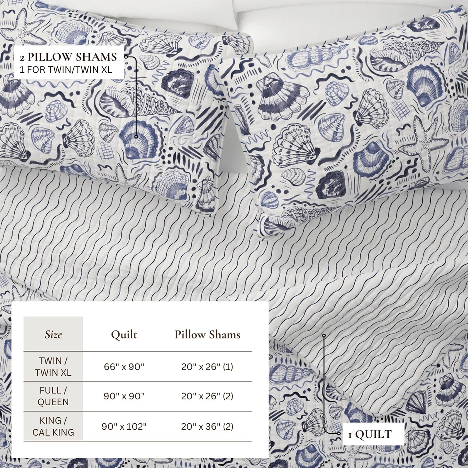 Linery Coastal Seashell Reversible Quilt Set