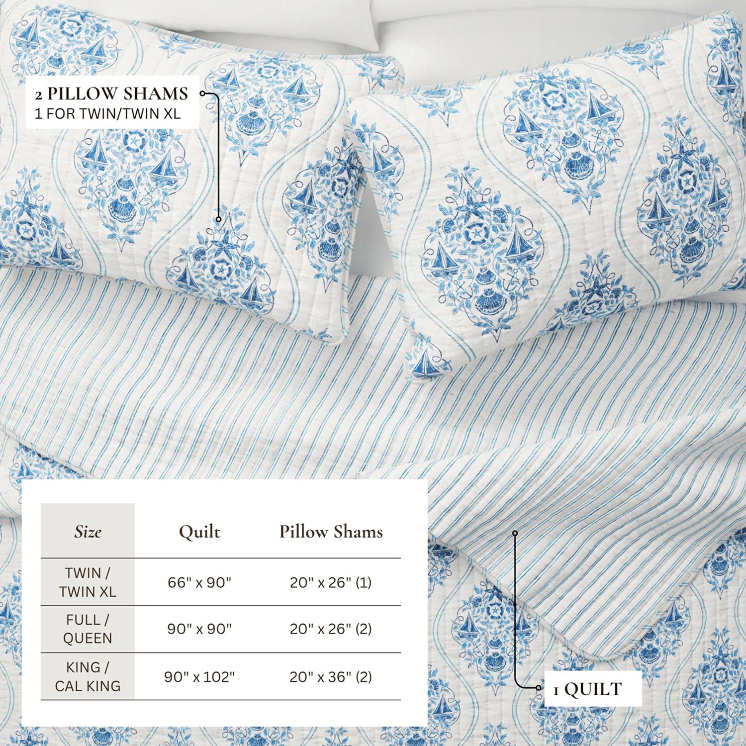 Linery Reversible Nautical Easy Care Quilt Set