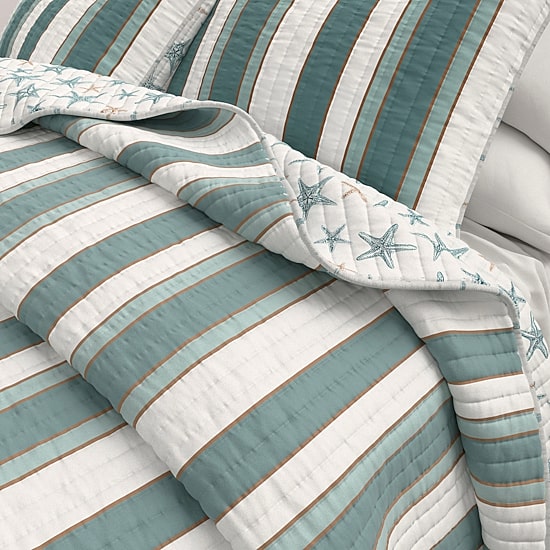 Linery Reversible Coastal Stripe Easy Care Quilt Set