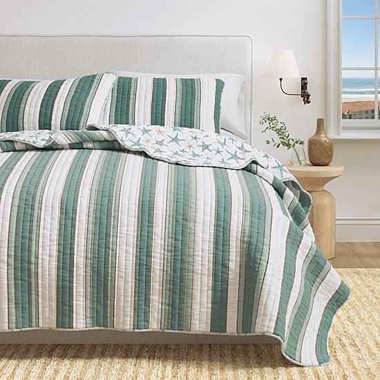 Linery Reversible Coastal Stripe Easy Care Quilt Set