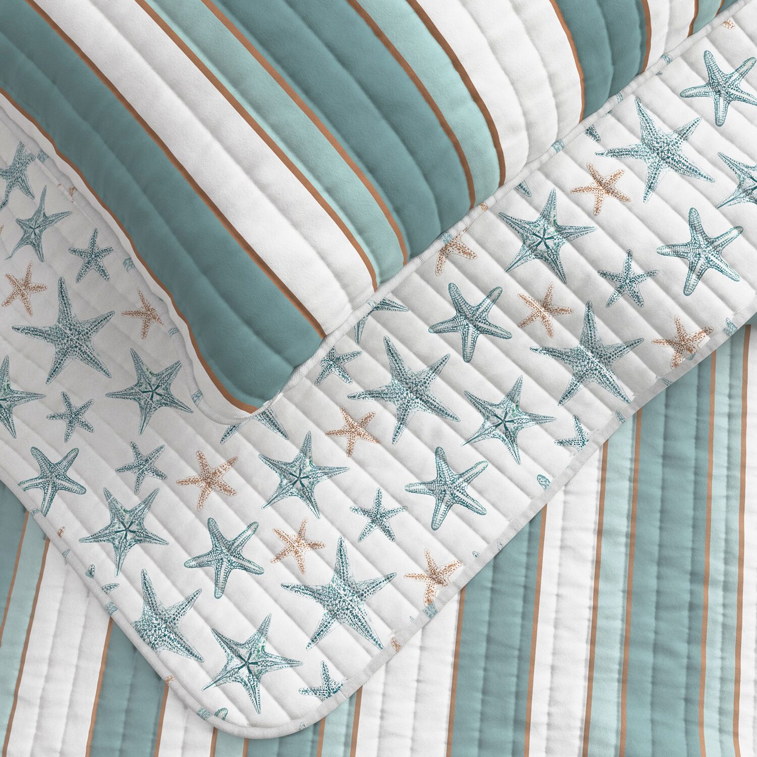 Linery Reversible Coastal Stripe Easy Care Quilt Set