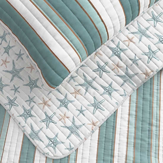 Linery Reversible Coastal Stripe Easy Care Quilt Set