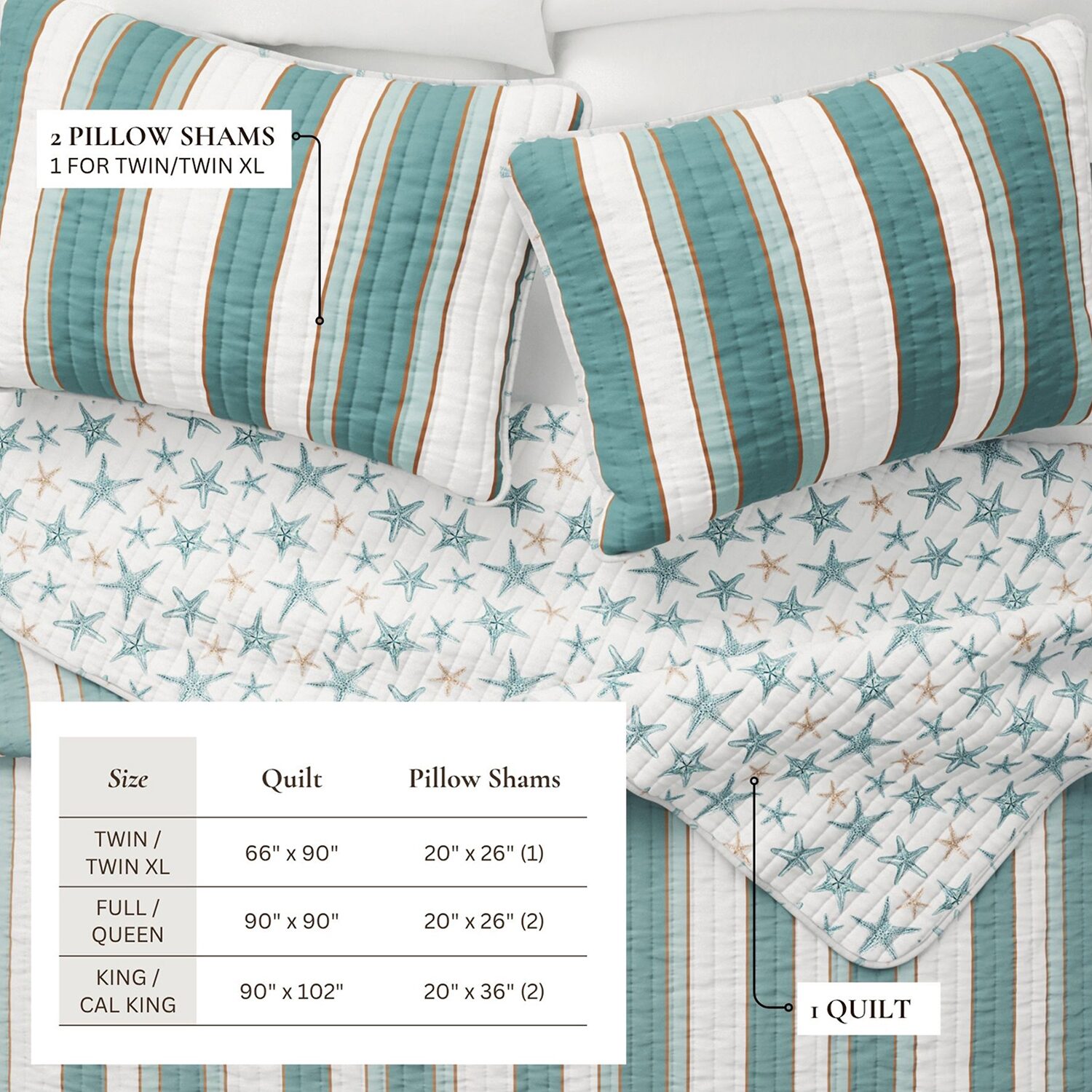 Linery Reversible Coastal Stripe Easy Care Quilt Set
