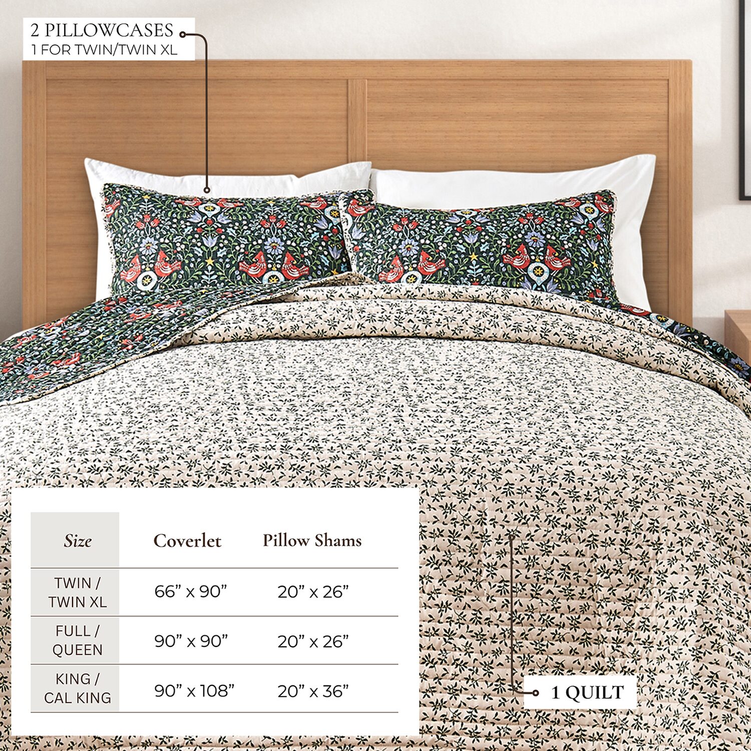 Linery Holiday Printed Microfiber Reversible Quilt Set