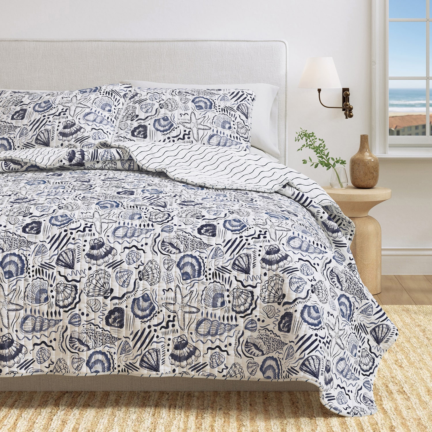 Linery Coastal Seashell Reversible Quilt Set