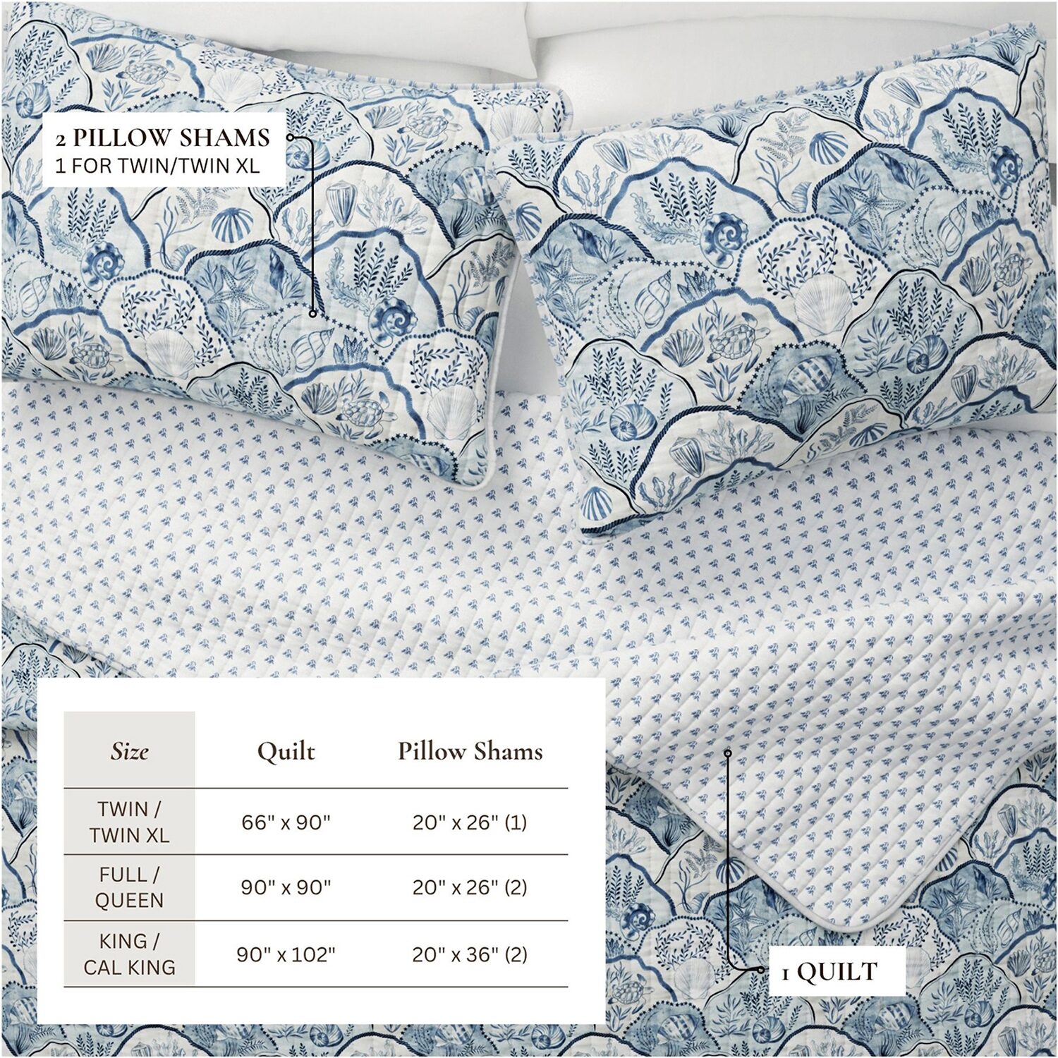 Linery Coastal Toile Reversible Quilt Set