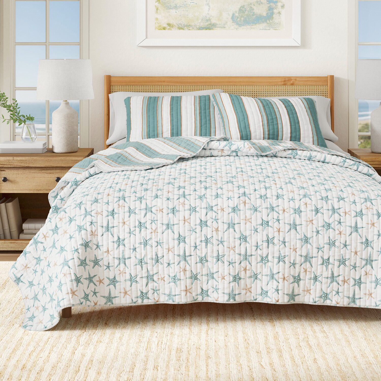 Linery Reversible Coastal Stripe Easy Care Quilt Set