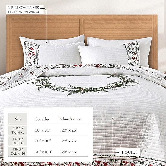 Linery Poinsettia Bordered Holiday Reversible Quilt Set