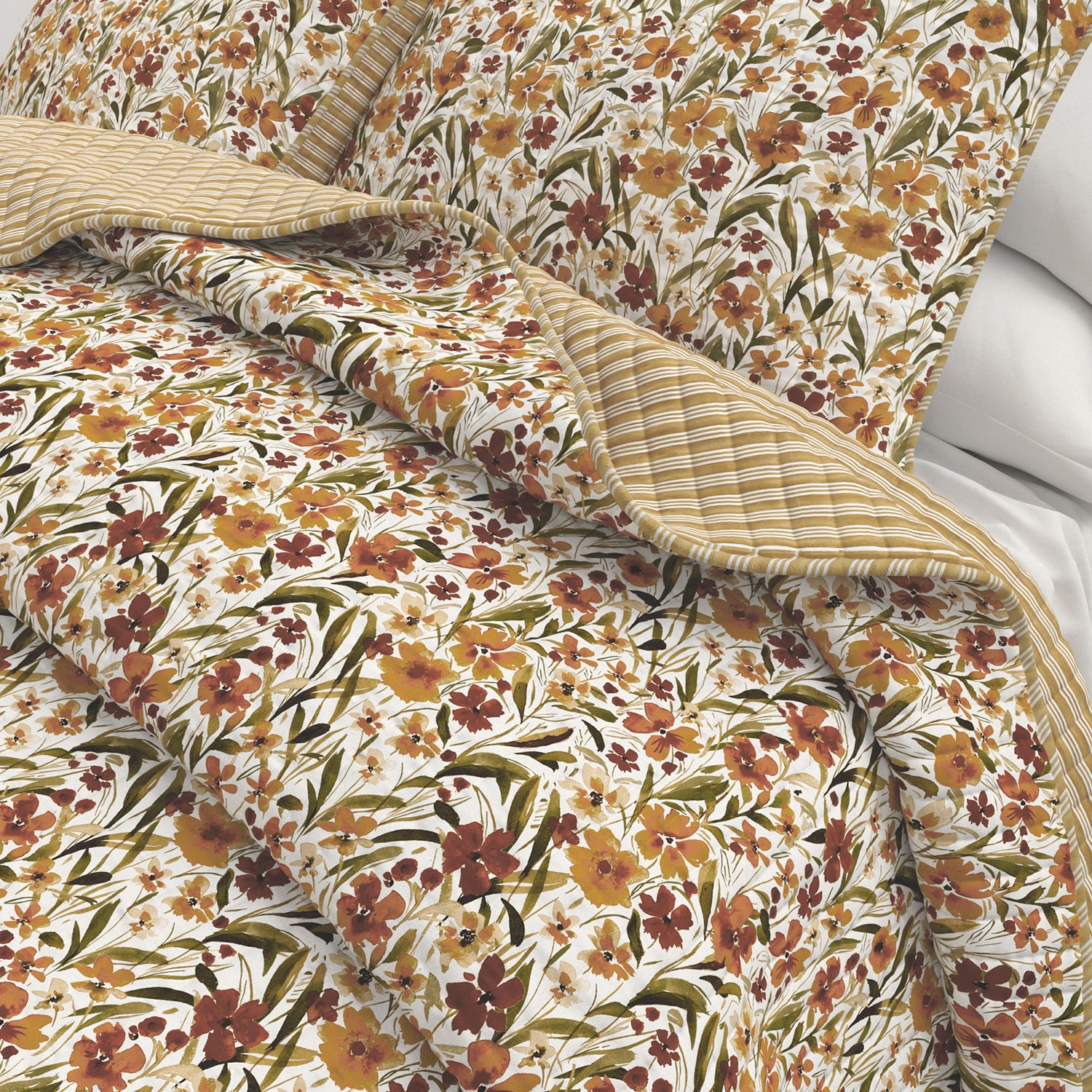 Linery Floral Meadow Printed Reversible Quilt Set