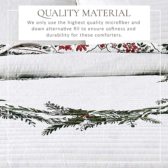 Linery Poinsettia Bordered Holiday Reversible Quilt Set